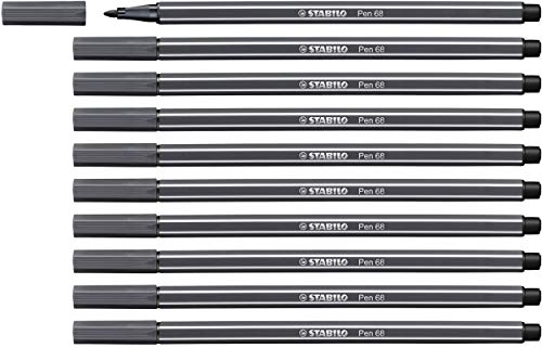 Pennarello Premium - Stabilo Pen 68 - Confezione Da 10 - Grigio Freddo Profondo