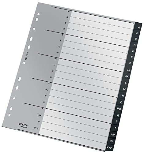 Leitz Indice, 20 Schede A-Z, Formato A4 Extra Largo, Plastica Riciclata Al 90%, Ecologico, Qualità Premium, Gamma Recycle, Nero, 12190000