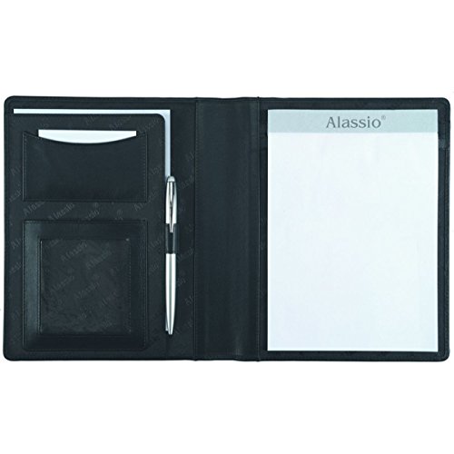 Alassio 43004 - Cartellina Portadocumenti Formato Din A5 Bormio In Finta Pelle Nera, 23 X 18 X 2 Cm, Per Documenti A5, Con Blocco E Scomparto A5