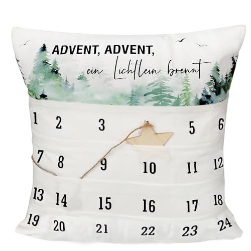 Calendario Dell’Avvento Fai Da Te Federe Per Cuscini 45Cm×45Cm Con 24 Tasche, Calendario Avvento 2023 Da Riempire, A Froma Federe Regali Natale (Bianc