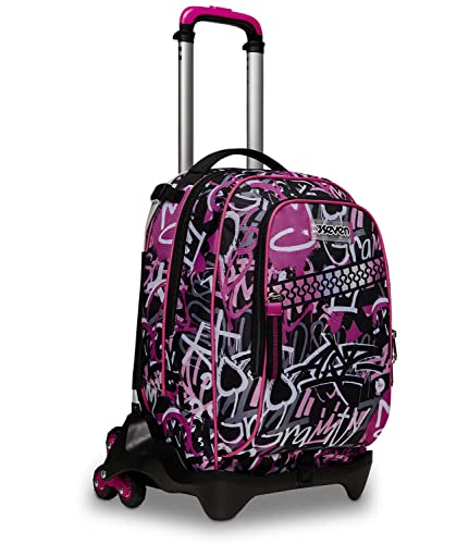 Seven Trolley Scuola Sganciabile Jack 3 Ruote, Fucsia, Chulky, Triplo Uso, Zaino Con Carrello Sganciabile Con Tasca Interna Porta Borraccia, Zaini E T
