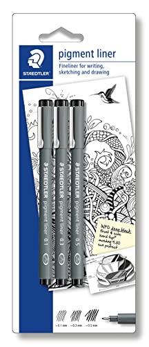 Staedtler Penne Pigment Liner, Inchiostro Nero, Punta In Metallo, Larghezza Di Tratto 0.1, 0.3 E 0.5 Mm, Set Da 3 Penne Con Punte Diverse, 308S-9Bk3D,