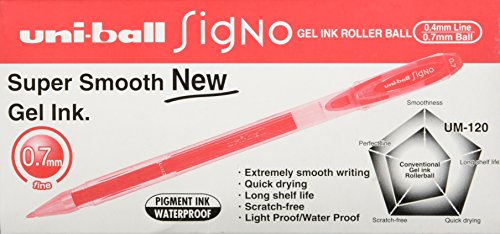 Uni-Ball Signo Um120 Gel Rollerball Pen 0.7Mm Tip 0.5Mm Line Red Ref 9001182 [Pack Of 12]