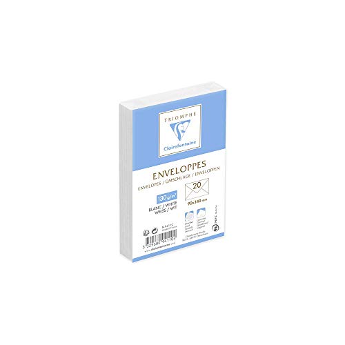 Clairefontaine 9411C - Confezione Da 20 Buste Bianche Foderate Triomphe 90X140Mm - Gommate - 130G/M²
