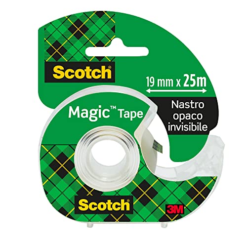 Scotch Nastro Adesivo Magic - 1 Rotolo Da 19 Mm X 25 M, Dispenser Portatile - Nastro Trasparente Opaco E Scrivibile Ottimo Per Casa, Ufficio E Scuola