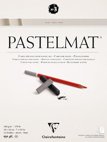 Clairefontaine 96001C Blocco Collato Pastelmat N°3 - 12 Fogli Di Carta Speciale Per Pastelli Secchi - 18X24 Cm 360G - Bianca - Divisori In Carta Crist