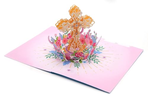Biglietto Pop-Up 3D Con Croce Di Agrifoglio, Biglietto Di Auguri, Biglietto Fatto A Mano Per Benedire La Preghiera Resurrezione, Battesimo Religioso,