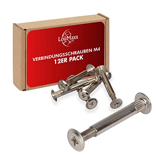 Loumaxx Viti Di Collegamento M4 31-40Mm | Set Di 12 Giunzioni Per Mobili In Acciaio Nichelato | Viti Di Fissaggio Mobili M4| Connettori Per Mobili Per