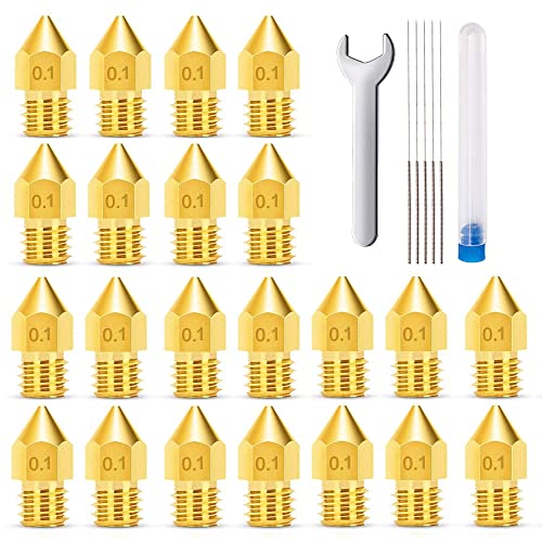 Mmobiel 20 Pz. Ugelli Estrusore E3D Per Stampante Da 0,1 Mm In Ottone E3D V5-V6 3D Per Filamento Da 1,75 Mm Inclusi Chiave M7