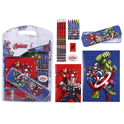Cerdá - Set Escolar Completo Con Estuche Metálico Y Material Escolar De Avengers - Licencia Oficial Marvel