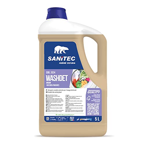 Washdet - Detergente Liquido Per Bucato A Mano E In Lavatrice - Bianchi E Colorati - Argan - 5 Kg