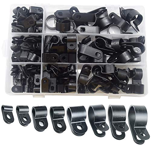 Ceeysee 160 Pezzi Fermacavi,R-Tipo Cavo Clip Fascetta Nylon Tipo P Fermacavi 8 Misure 1/8", 3/16", 1/4", 5/16", 3/8", 1/2", 5/8", 3/4" Nero