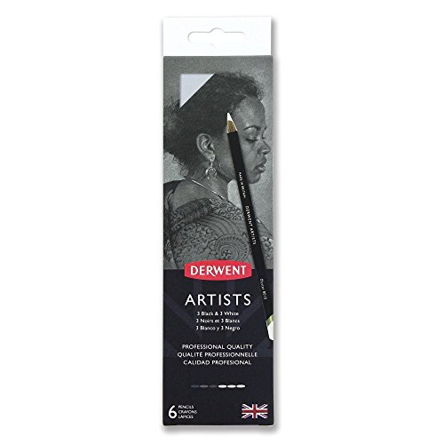Derwent Artists Set Di 6 Matite, Di Cui 3 X Bianche E 3 X Nere, Con Temperamatite, Per Disegnare E Colorare, Ideali Per Stratificazione E Fusione, Qua