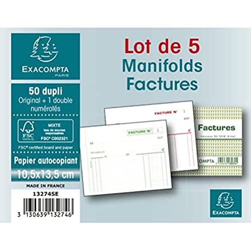 Manifolds Factures - 50 Feuillets Autocopiants - Sous Film Par Lot De 5