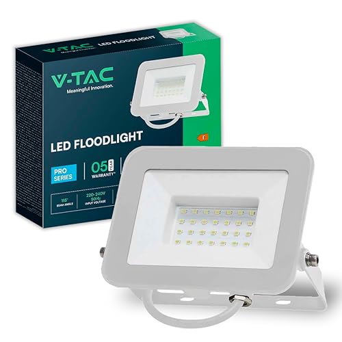 V-Tac Faro Led Da Esterno 30W Bianco - [Chip Samsung] - 2505 Lumen - Ip65 - Proiettore Faretto Led Esterno Colore Nero Per Casa, Giardino, Garage - Im