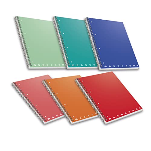 Pigna Quaderno Maxi Spiralato A4 Con Fori E Microperforazione, Rigatura 5M, Pacco Da 5 Pezzi, Multicolore, 210 Mm X 297 Mm