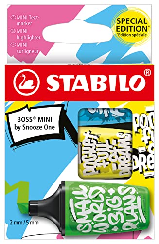 Evidenziatore - Stabilo Boss Mini By Snooze One - Astuccio Da 3 - Blu/Giallo/Verde