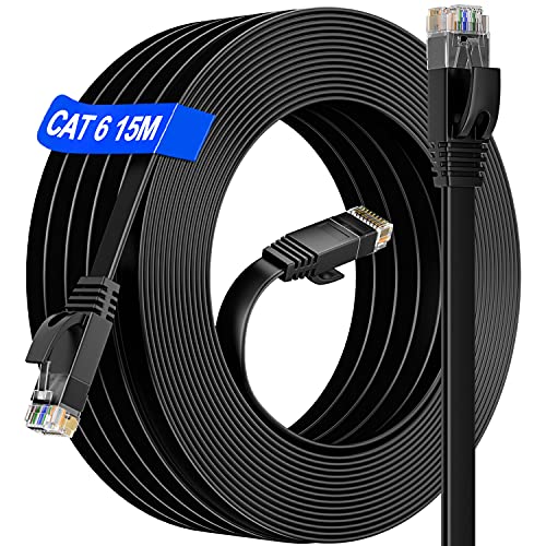Cavo Ethernet 15 Metri, Lungo Cavo Lan Cat 6 15 Metri Piatto Cavo Internet Ad Alta Velocità 10/100/1000Mbit/S Gigabit Cavo Di Rete Rj45 15M Cavo Patch