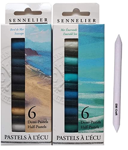 Sennelier Set Di 12 Pastelli Secchi Mezzi Pastelli. Pastelli Morbidi Con Lo Scudo - Bord De Mer (Importazione Francia)