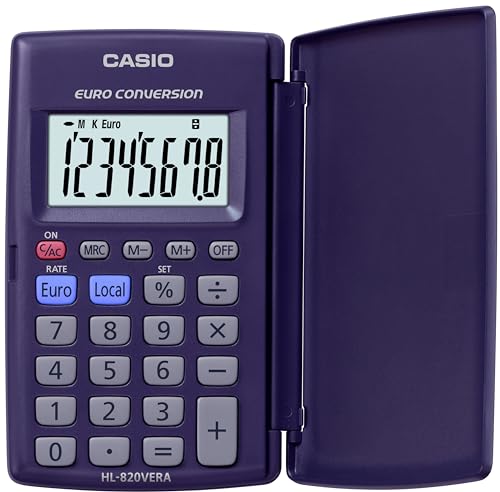 Casio Hl-820Ver Calcolatrice Tascabile - Display A 8 Cifre, Con Euroconvertitore E Alimentazione A Batteria