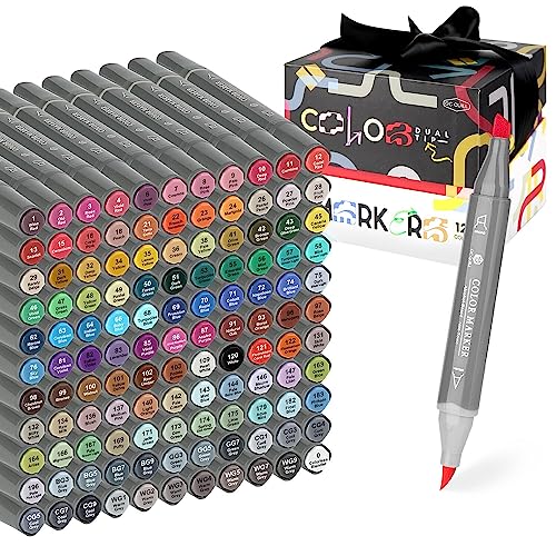 Gc Quill Pennarelli Ad Alcool Con Punta A Pennello - 121 Colori Markers Con Pennello E Scalpello A Doppia Punta Per Bambini, Artisti, Adulti, Schizzi