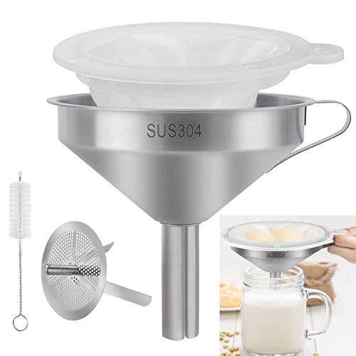 Buentya Imbuto Acciaio 304 Imbuto Con Filtro Imbuto Da Cucina Filtro Per Olio D'Oliva Filtro Vino Imbuto Da Cucina Con Maniglia E Filtro Liquori A 300