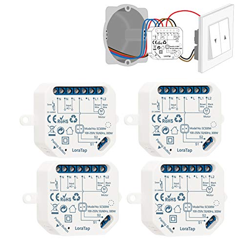Loratap Interruttore Tapparelle Wifi, 4Pz Modulo Comando Per Tapparelle Elettriche, Controllo Vocale Con Alexa E Google Home, Controllo App Smart Life