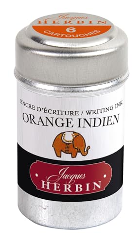 Herbin 20157T - Scatola Di 6 Cartucce D'Inchiostro Per Penna Stilografica E Roller, Prodotto Senza Packaging, Arancione D'India