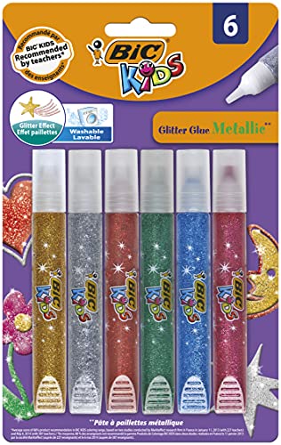 Bic Kids - Colla Effetto Lustrini, Confezione Da 6 Pezzi, Colore: Metallizzato