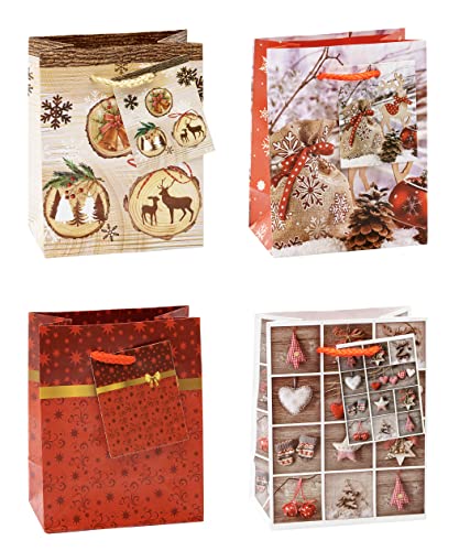 Tsi 83029 Sacchetti Da Regalo, 4 Motivi Di Natale, Misura 14 X 11 X 6,5 Cm, Confezione Da 12 Pezzi