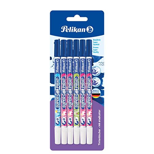 Pelikan, Cancellino Inchiostro Super Pirat 850 A Doppia Punta, Correttore A Penna Punta F + B Per Cancellare E Riscrivere, 6 Pezzi, Kit Scuola