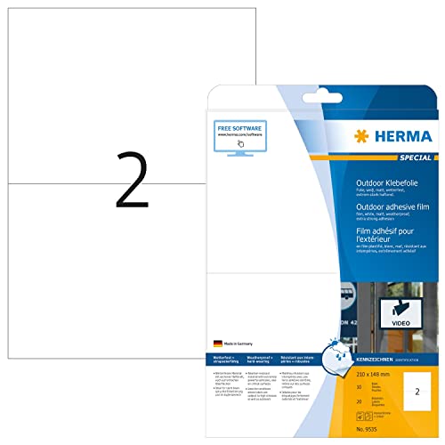 Herma Etichette Impermeabili, 210 X 148 Mm, Etichette Adesive A4 Per Stampante, 2 Etichette Per Foglio, Bianco