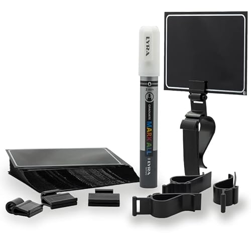 Virsus Kit 25 Segnaprezzi Cancellabili In Pvc Di Colore Nero 1005, Misura 10X7Cm + 25 Clip A Pressione Con Mollette + Marcatore Bianco (Neutra)