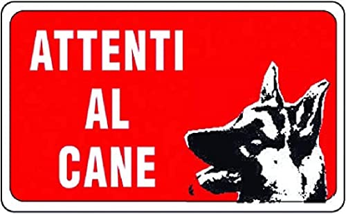 Cg94 Cartello Attenti Al Cane Con Pittogramma Del Pastore Tedesco In Plastica Con Sfondo Rosso Da 30 X 20 Cm