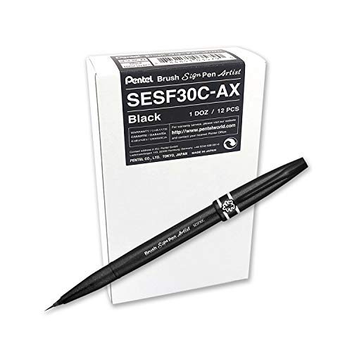 Pentel Sesf30 C Ax Extra Fine Con Punta A Pennello, 12 Pezzi Nero