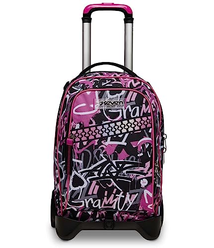 Seven Trolley Scuola Sganciabile Jack 2 Ruote, Fucsia, Chulky, 3 In 1, Triplo Uso, Zaino Con Carrello Sganciabile, Tasca Interna Porta Borraccia, Zain
