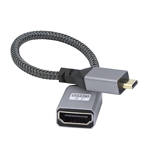 Riieyoca Cavo Adattatore Da Micro Hdmi A Hdmi, Dritto Da Micro Hdmi Maschio A Hdmi Femmina, In Alluminio, Cavo Corto In Nylon Intrecciato, Supporto 4K