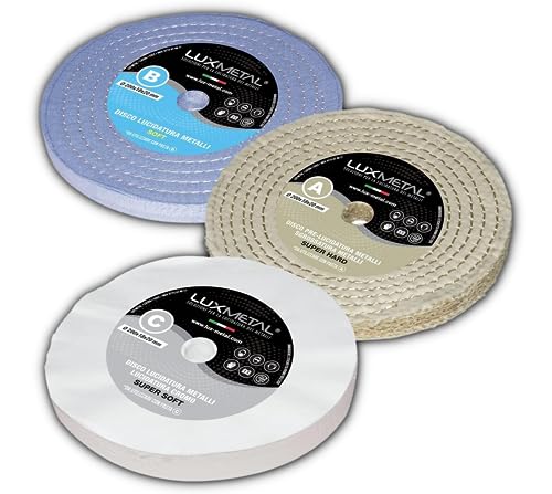 Lux Metal Kit 3 Disco Lucidatura 200 Mm (A-B-C) In Cotone Set Per Lucidare A Specchio Alluminio Acciaio Inox Dischi Lucidante Metalli Da Mola Ruota Sm