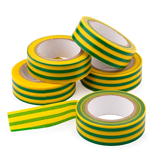 Mivos 5 Pezzi Nasto Isolante In Pvc Per Isolamento Elettrico/Verde, Giallo/Nastro Adesivo Isolante Elettrico 19 Mm X 10 M/Nasto Sigillante Impermeabil