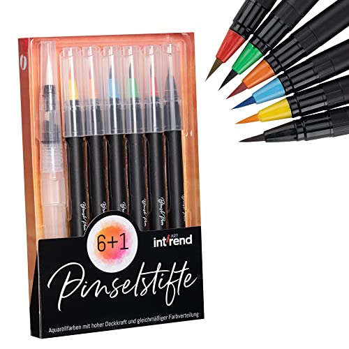 Int!Rend Set Di 7 Pennarelli A Pennello, 6 Colori Ad Acquerello, 1 Pennello Per Serbatoio Dell'Acqua, Set Di Base Ottimale: Pennello Con Punta Flessib
