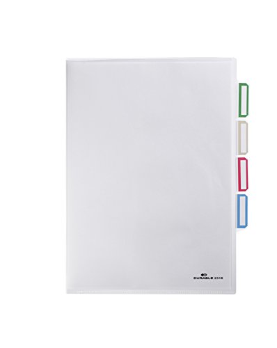 Durable 231619 - Busta Apertura Ad L Con Divisori, 5 Sezioni, Formato A4, Trasparente, Confezione Da 5 Pezzi