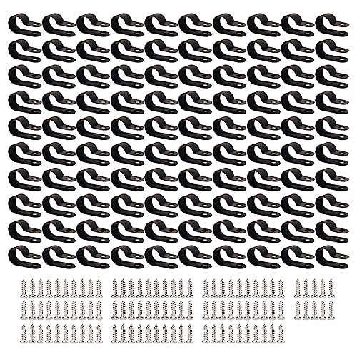 Umchu 100 Pezzi 11Mm Clip Fermacavi R-Tipo,Nylon Cavo Clip Ferma Cavi Da Muro Fermacavi,Ferma Fili Elettrici Per La Gestione Dei Cavi(Con 100 Viti)