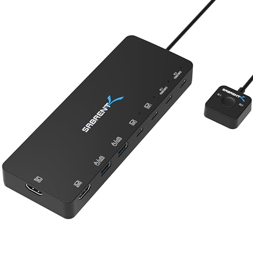 Sabrent Switch Kvm, Condivisione Di Periferiche Con 2 Input Usb C 2 Output Usb-C, 60W (Pd 3.0), 2 Usb, Doppia Porta Hdmi 4K@60Hz, Compatibile Con Thun