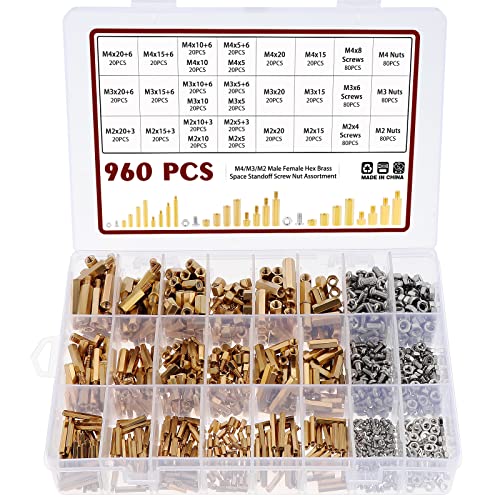 Knpwer 960 Pezzi Maschio Femmina Esagonale In Ottone Distanziatore Vite Distanziatore Assortimento, M2 M3 M4 Pilastro Filettato Pcb Scheda Madre Kit