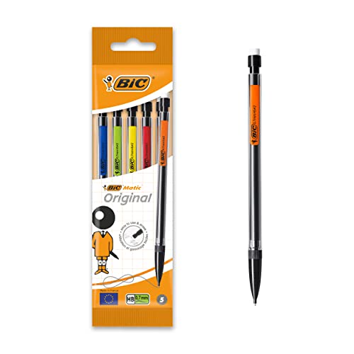 Bic Matic Original Porte-Mines 0,7 Mm Hb, Facile À Utiliser, Pour L'Ecole, Au Bureau Ou À La Maison - Couleurs Assorties, Pochette De 5
