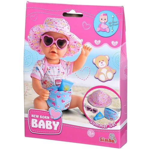Simba New Born 105560005 - Set Estivo Per Bambole, Cappello Da Sole, Occhiali E Tubetto Di Crema, Con Marsupio