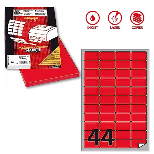 Etichetta Adesiva A/406 Rosso Fluo 100Fg A4 47,5X25,5Mm (44Et/Fg) Markin
