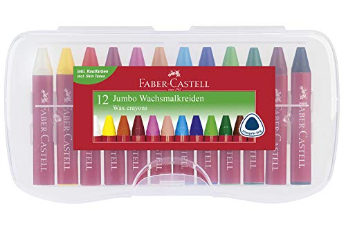 Faber-Castell - Faber-Castell Crayons De Cire Jumbo, Etui En Plastique De 12