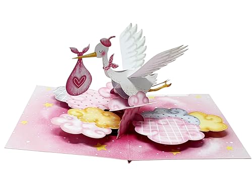 New Baby Pink Crane 3D Pop Up Card, Biglietto Di Compleanno, Biglietto Di Auguri Fatto A Mano, Regalo Per Ragazza, Congratulazioni, Auguri, Biglietto