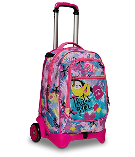 Sj Gang Zaino Scuola Con Carrello Sganciabile A 2 Ruote - Trolley Jack 2Wd Clack It Girl - 3 In 1 - Triplo Uso - Con Tasca Portaborraccia - Per Bambin